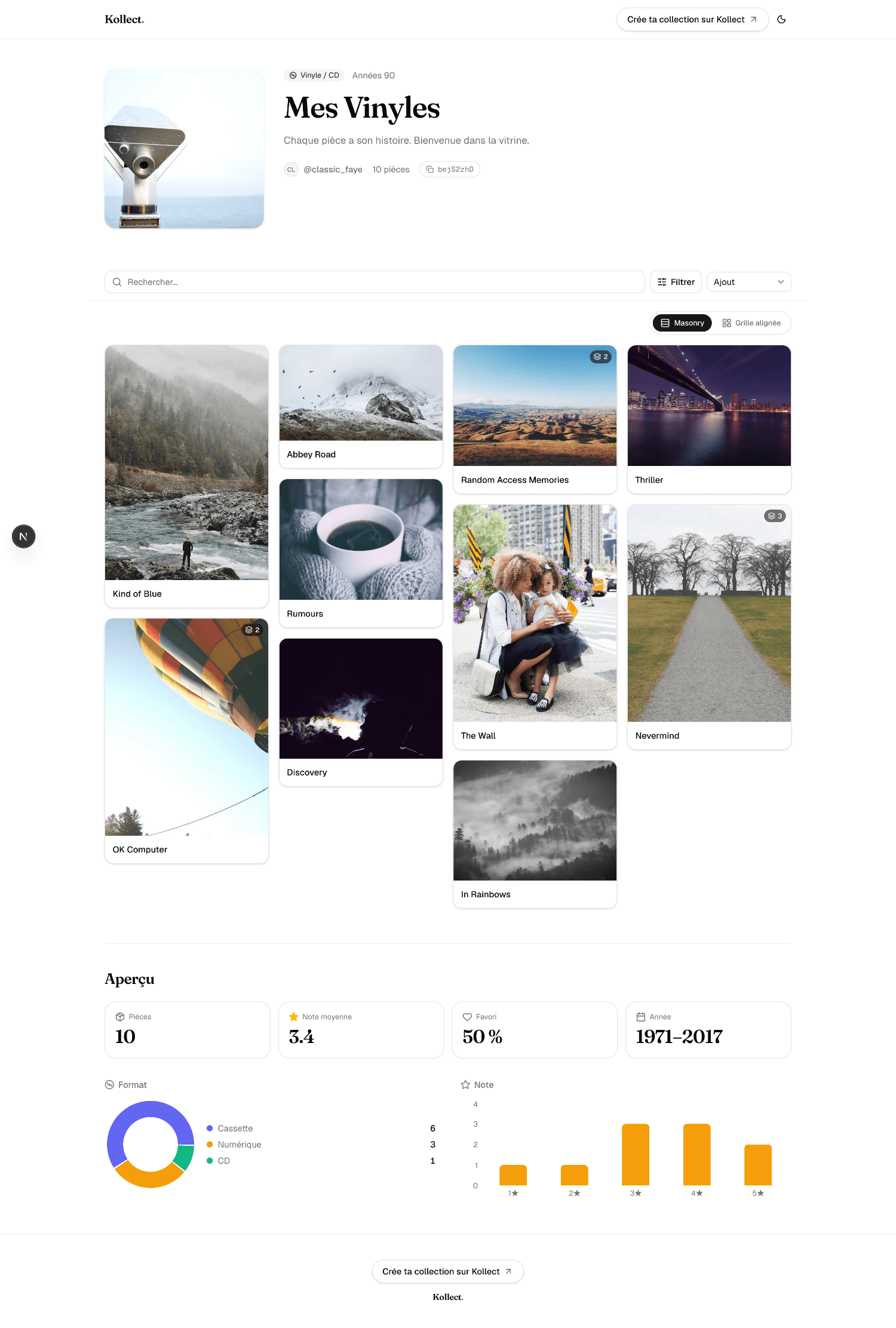 La page web d'une collection Kollect