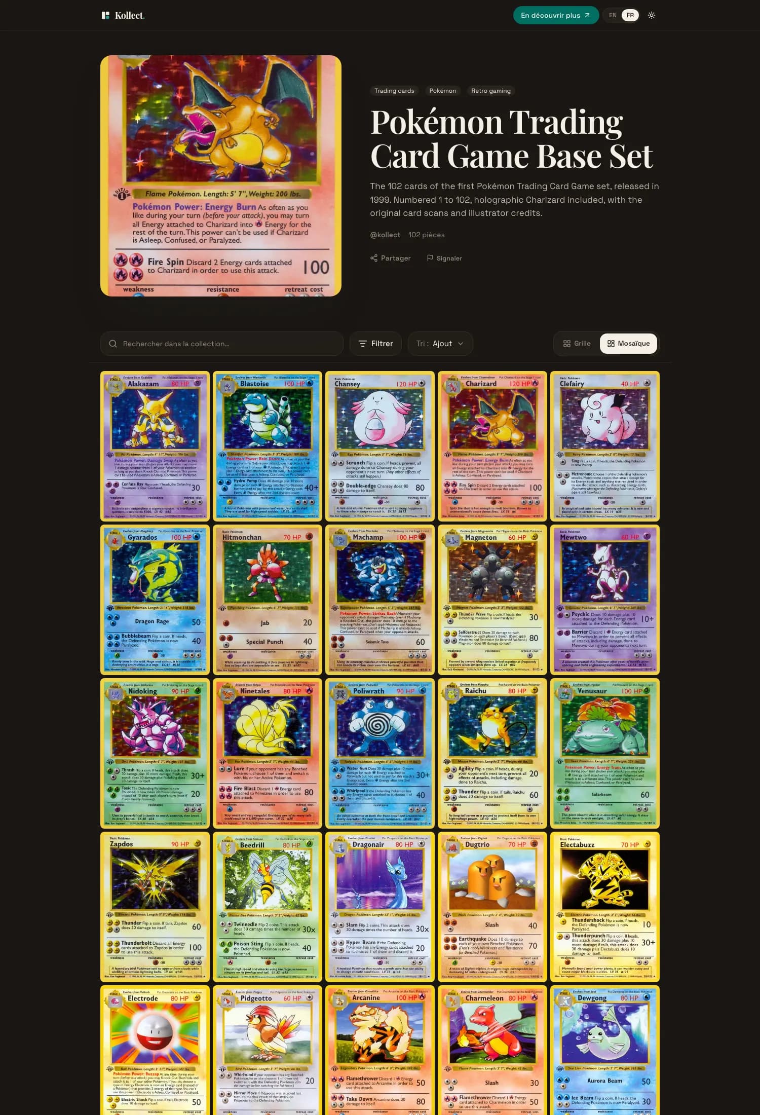 A Kollect collection's web page