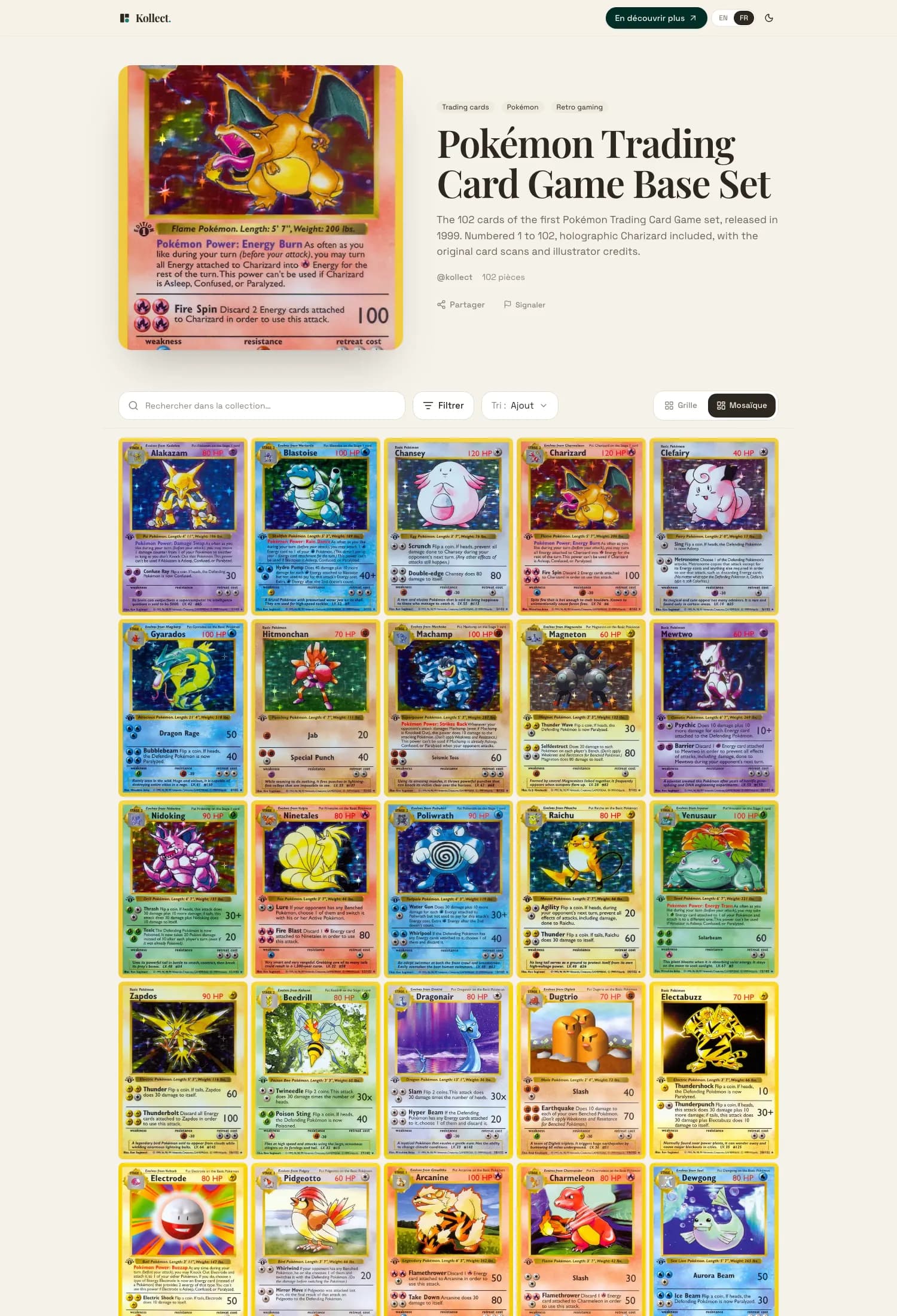 A Kollect collection's web page