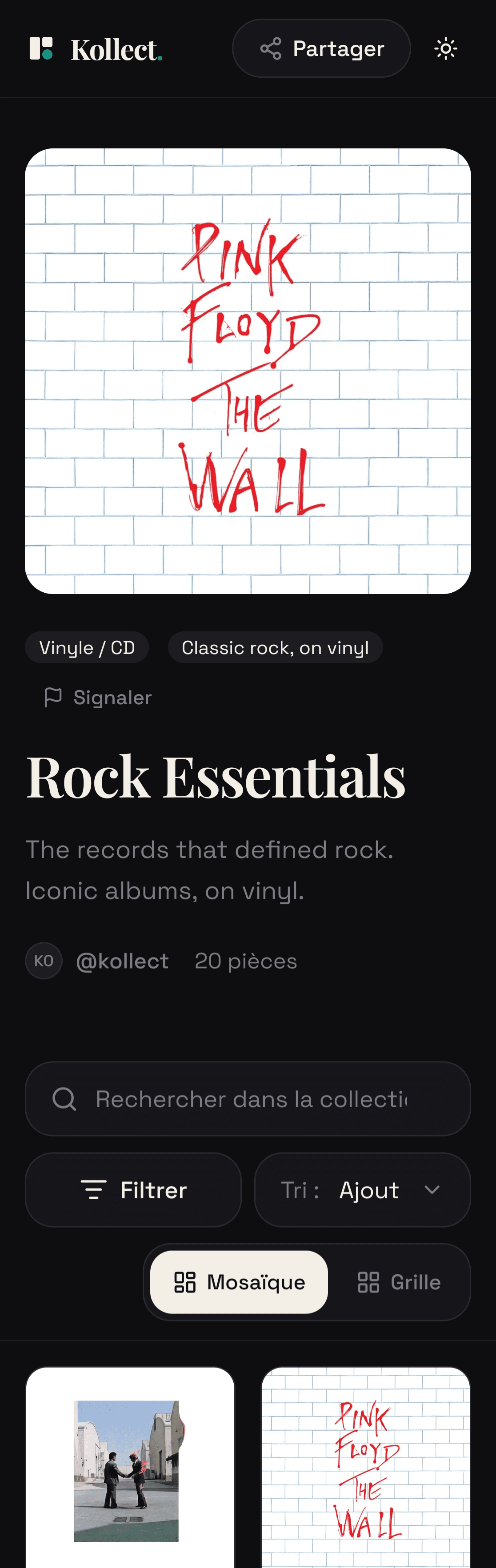 A Kollect collection's web page